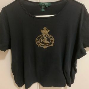 Ralph Lauren vintage iconic metalic gold logo womans t shirt